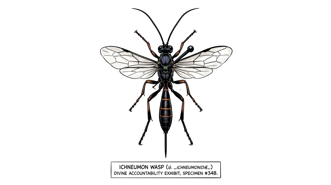 The ichneumon wasp, who has never been asked to comment on the theological implications of its lifecycle and is getting on with things regardless.