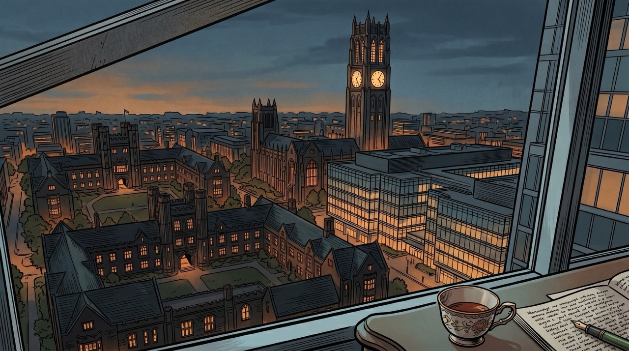 He had not designed the clock tower's wrong time. Somehow it kept being the most honest thing in the view.