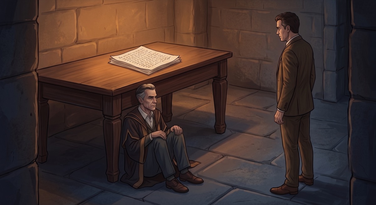 Colluphid on the floor of the Archive, in the particular posture of a man whose argument has developed a structural fault and who is deciding whether to file an incident report.