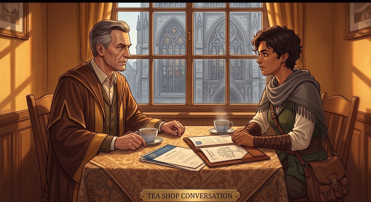 Two cups of tea at the temperature of a conversation that has gone somewhere neither participant planned to take it