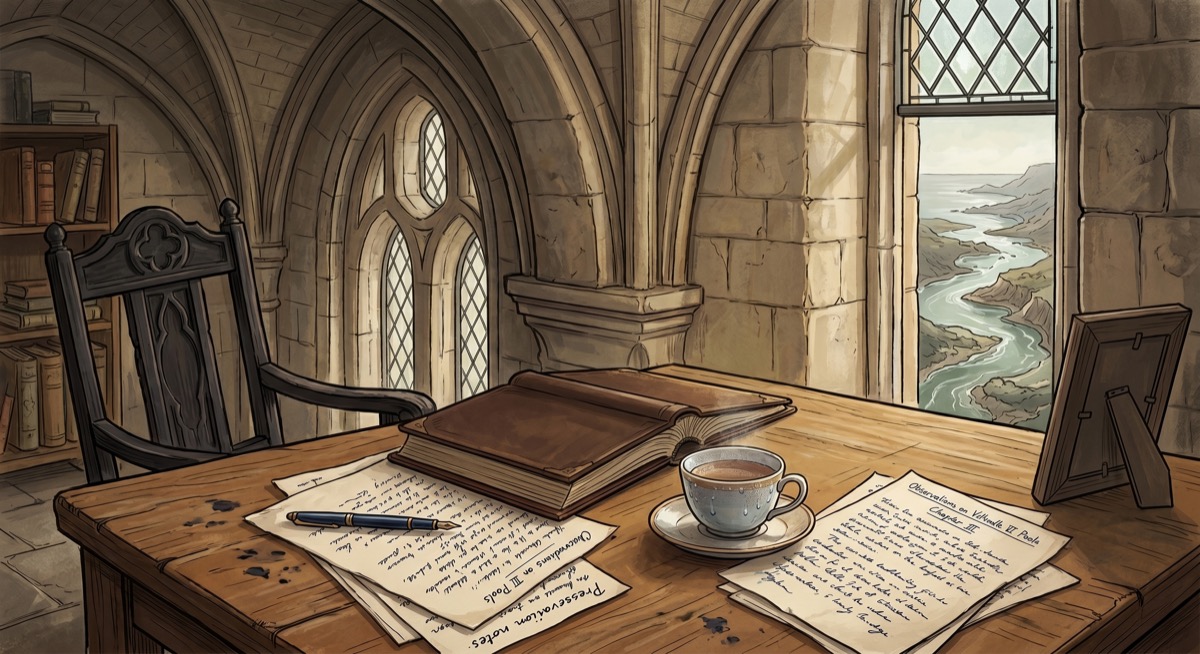 A desk, a window, a cup of tea going cold—the shape a teacher leaves behind