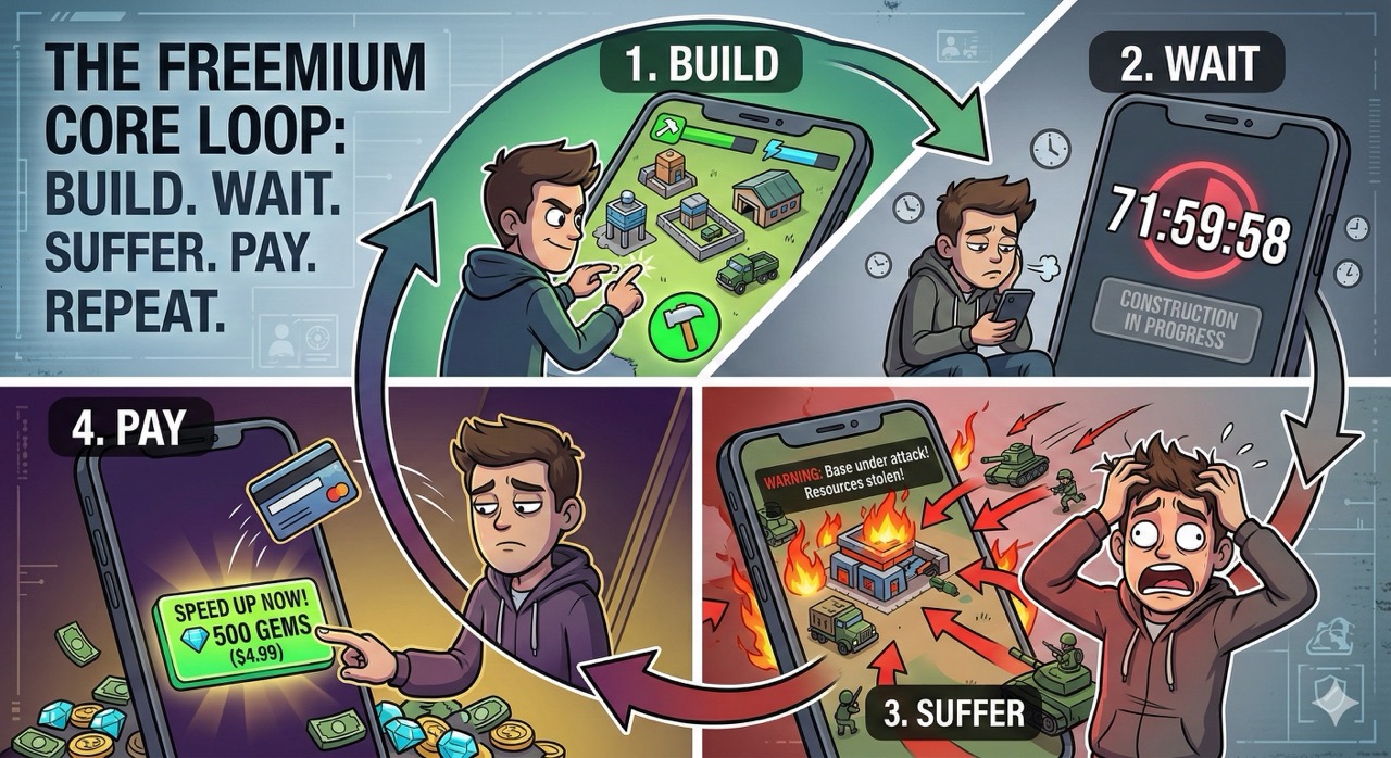 The Core Loop. Build. Wait. Suffer. Pay.