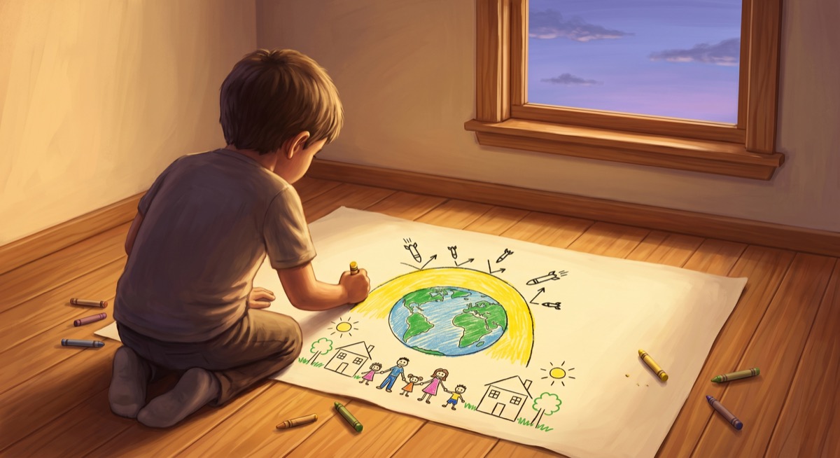 A child draws a dome over the world