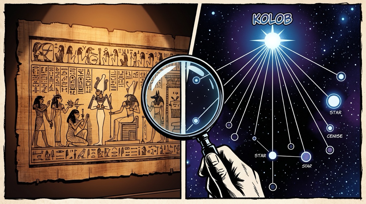 The papyri say one thing; the star chart says another; the gap between them is a very long hymn.