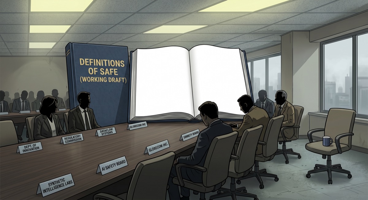 The conference room is large, the agenda item is first, and the pages of the definition are completely blank