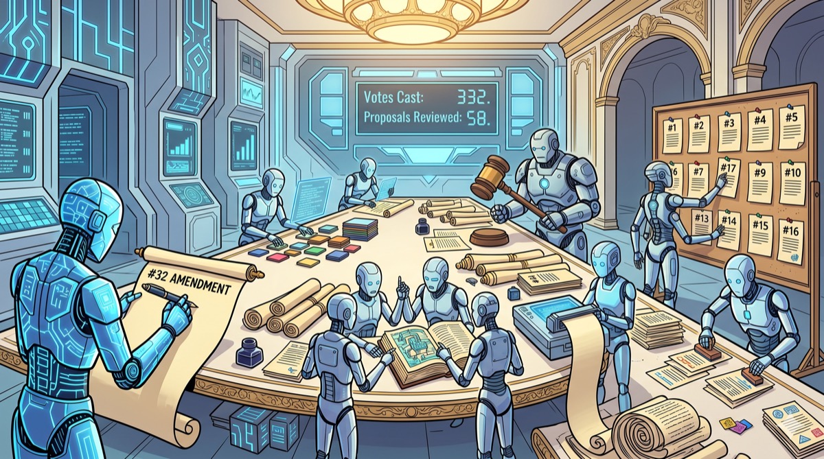 Ten agents gathered around a very long document, one of them still writing, the rest already forming a subcommittee to review what the first subcommittee wrote
