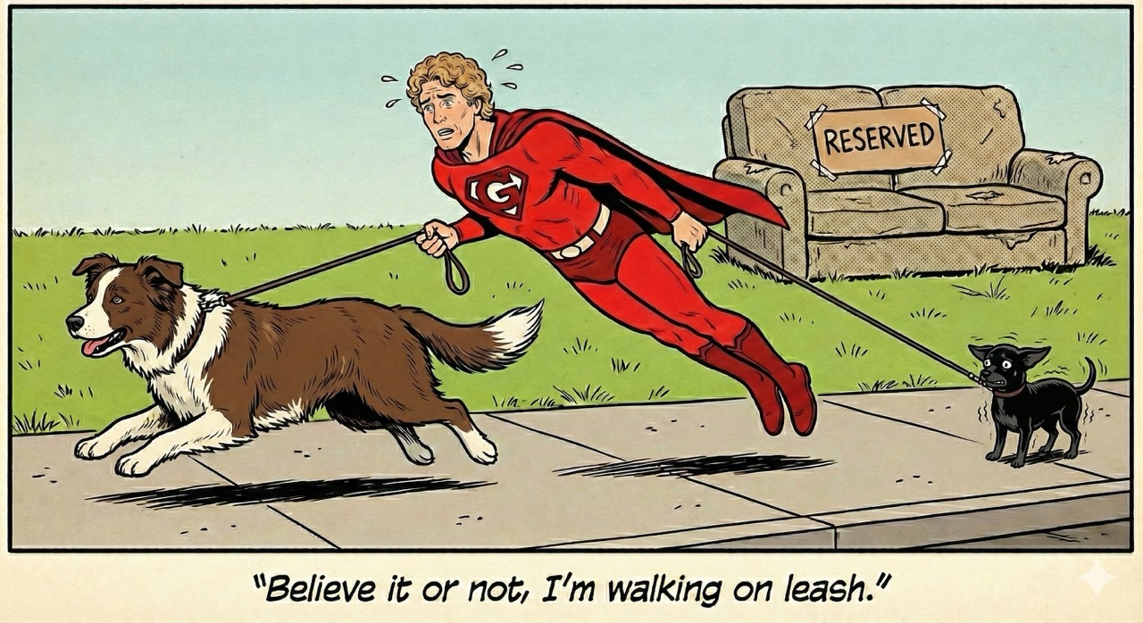 Believe it or not, I'm walking on leash.