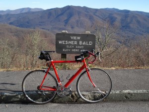 Red bike on the Blue Ridge Parkway